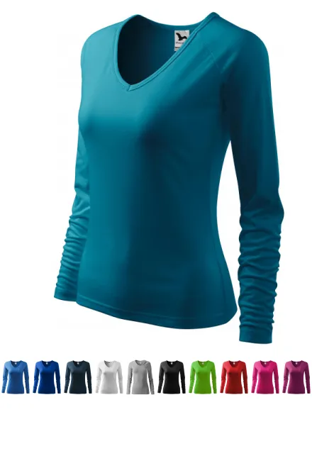 Ženska majica uskog kroja, V izrez, tamno tirkizna