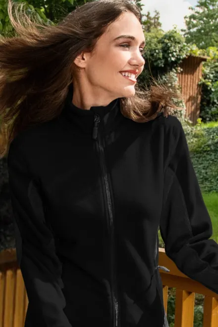 Ženska jakna od kontrasta od flisa, crno