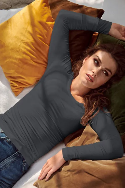 Ženska majica dugih rukava i dubljeg dekoltea, svijetlo siva