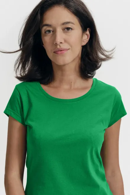 Ženska tanka majica kratkog kroja s okruglim izrezom, trava zelena