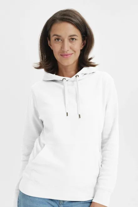 Ženska trenirka s kapuljačom bez patentnog zatvarača, bijela