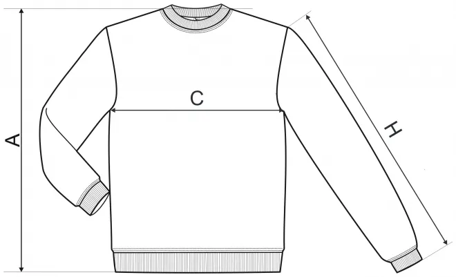 Muška / dječja trenirka preko glave, bez kapuljače - tablica dimenzija