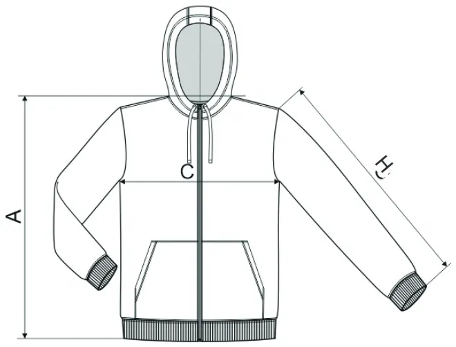Muški kamuflažni džemper - tablica dimenzija