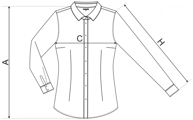 Ženska bluza dugih rukava slim fit - tablica dimenzija