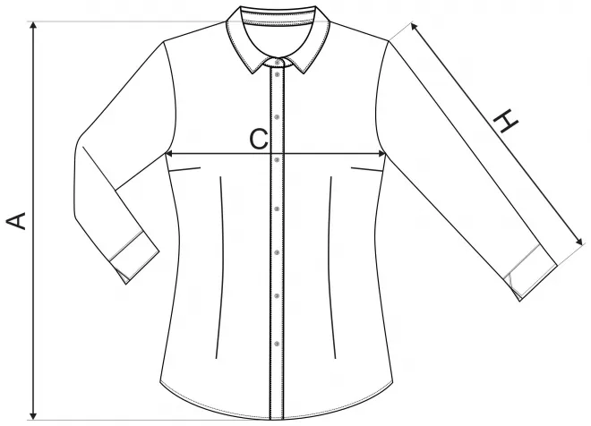 Ženska pamučna bluza dugih rukava - tablica dimenzija