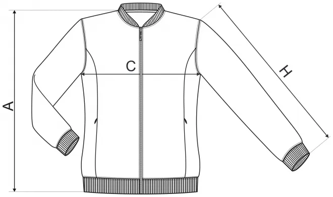 Ženska trenirka sa skrivenim džepovima - tablica dimenzija