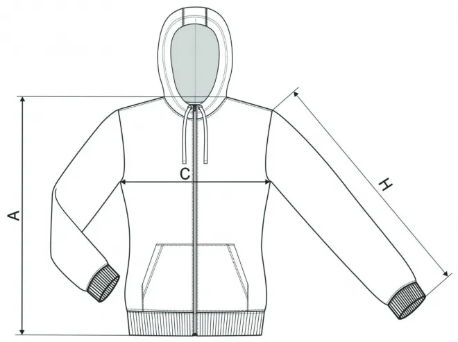 Ženski kamuflažni džemper - tablica dimenzija