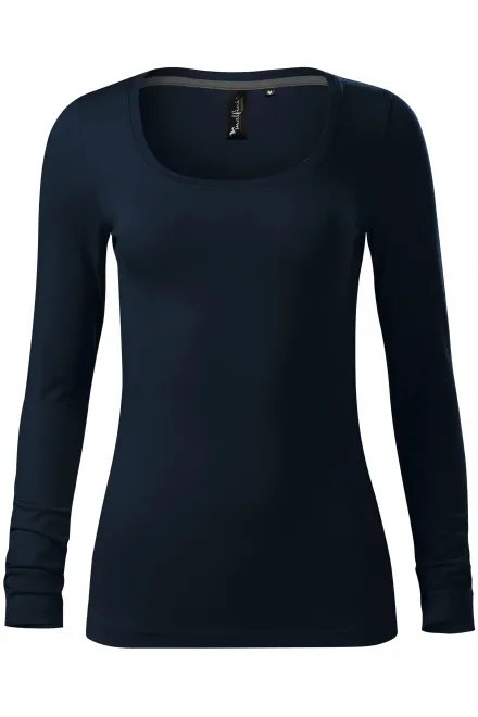 Ženska majica dugih rukava i dubljeg dekoltea - tamno plava, L
