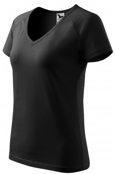 Ženska majica slim fit s rukavom od reglana, crno, majice bez tiska