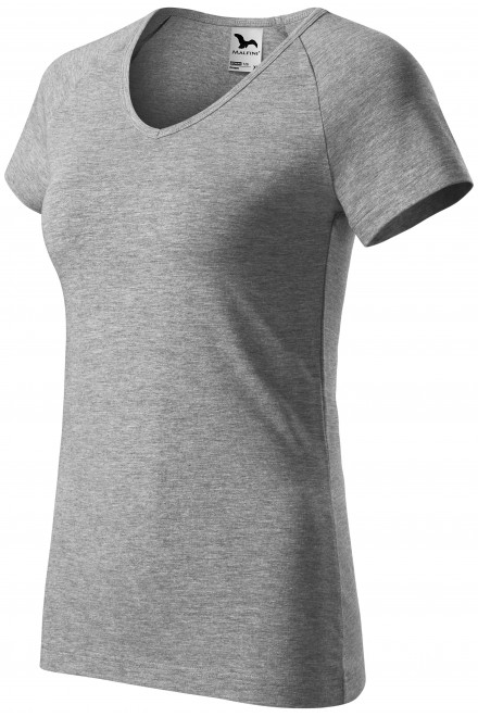 Ženska majica slim fit s rukavom od reglana, tamno sivi mramor, majice bez tiska