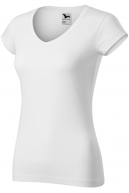 Ženska majica slim fit s V izrezom, bijela, majice s kratkim rukavima
