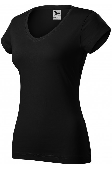 Ženska majica slim fit s V izrezom, crno, crne majice