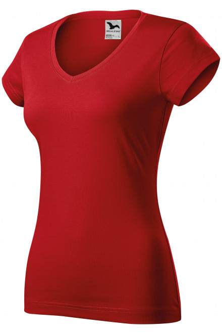 Ženska majica slim fit s V izrezom, crvena, ženske majice