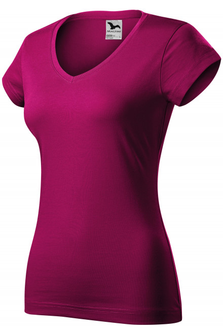 Ženska majica slim fit s V izrezom, fuksija crvena, roze majice