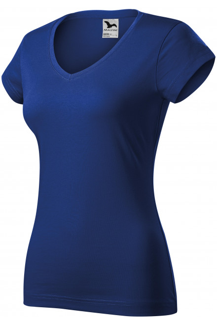 Ženska majica slim fit s V izrezom, kraljevski plava, ženske majice