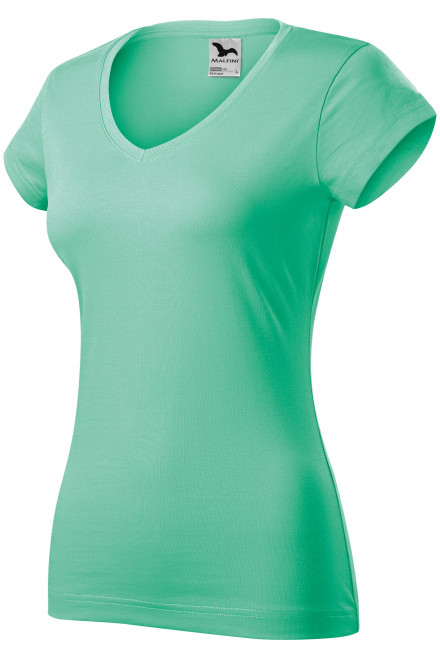 Ženska majica slim fit s V izrezom, metvice, zelene majice