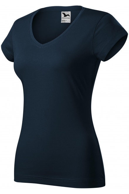 Ženska majica slim fit s V izrezom, tamno plava, ženske majice