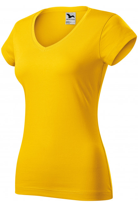Ženska majica slim fit s V izrezom, žuta boja, žute majice