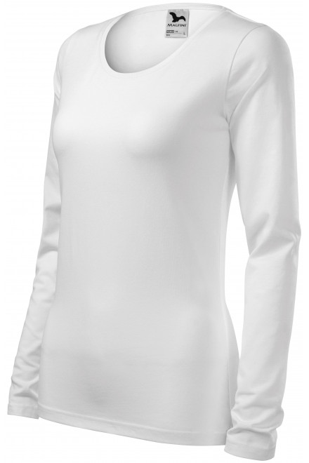 Ženska majica uskog kroja s dugim rukavima, bijela, majice s dugim rukavima