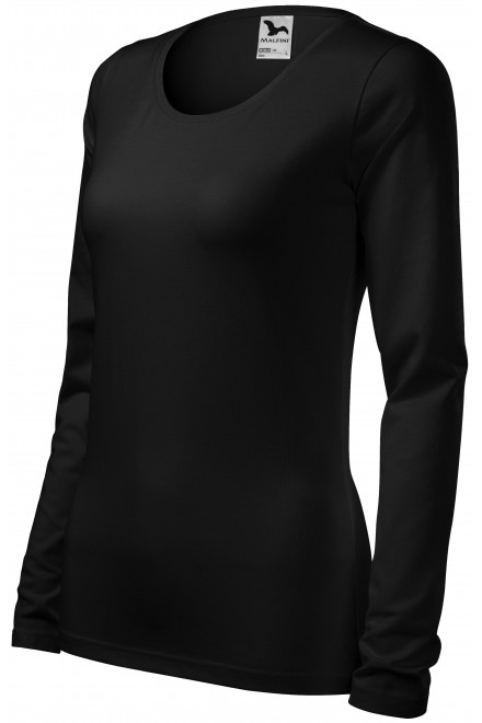 Ženska majica uskog kroja s dugim rukavima, crno, majice s dugim rukavima