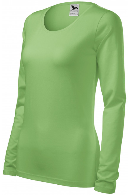 Ženska majica uskog kroja s dugim rukavima, grašak zeleni, pamučne majice