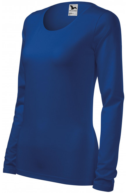 Ženska majica uskog kroja s dugim rukavima, kraljevski plava, ženske majice