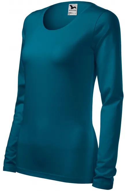 Ženska majica uskog kroja s dugim rukavima, petrol blue