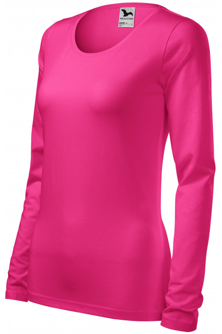 Ženska majica uskog kroja s dugim rukavima, ružičasta, majice bez tiska