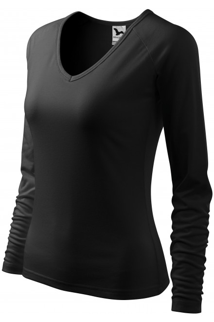 Ženska majica uskog kroja, V izrez, crno
