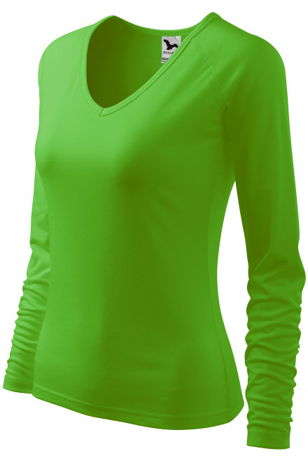 Ženska majica uskog kroja, V izrez, jabuka zelena, majice bez tiska