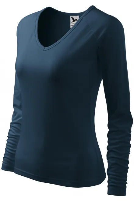 Ženska majica uskog kroja, V izrez, tamno plava